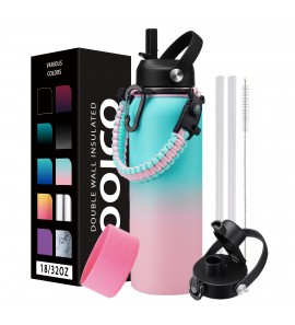 Insulated Water Bottles 18oz,Vacuum Stainless Steel Water Bottle(Cold for 48 Hrs),Kids Water Bottle with Straw/Spout Lids, Leak Proof & Non-BPA Water Flask