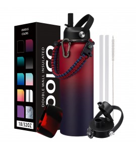 18oz Kids Water Bottles Stainless-Steel - Metal Water Bottle Keep Cold 48-Hrs Hot 24-Hrs,Insulated Water Bottle with Straw/Spout Lids,Wide Mouth Flasks for Sports