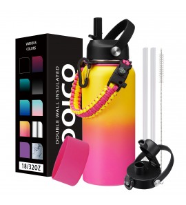 32oz Insulated Water Bottle with Straw/Spout Lids,Keep Cold 48-Hrs Hot 24-Hrs,Metal Water Bottles with Paracord Handle,Flasks for Women Men