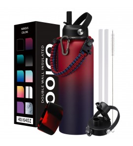 40 oz Insulated Water Bottle - Cold for 48H,Stainless Steel Water Bottle with Straw/Spout Lids,Leak-proof Insulated Water Flask for Workout Sports Gym