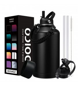 64oz Stainless Steel Water Bottle - with Straw & Auto Spout Lid,Leak-Proof Vacuum Flask,Cold-48H & Hot-24H,Half Gallon Sport Water Jug