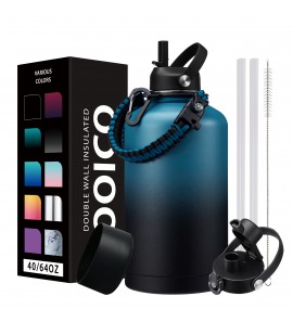 64oz Insulated Water Bottle - Keep Cold-48H Hot-12H,Vacuum Water Jug with Straw & Spout Lid,Paracord Handle,Half Gallon Sport Stainless Steel Water Flask