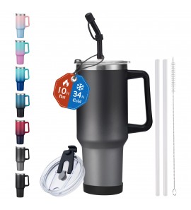 Insulated Water-Bottle 40oz Tumbler - Keep Cold 34-Hrs Hot 10-Hrs,Stainless Steel Travel Mug with Handle and Straw,Leak Proof Coffee Cup Gifts for Women Men
