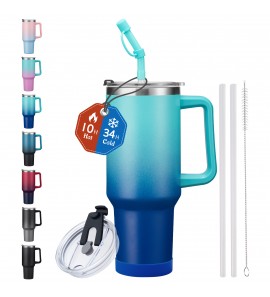 40oz Stainless-Steel Tumblers with Handle and Straw,Keep Cold 34-Hrs Hot 10-Hrs,Leak Proof Water Bottle That Fits in Cup Holder,Insulated Coffee Mug for Car Office Travel Gym