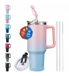 40oz Tumbler With Handle and Straw Lid - Stainless Steel Coffee Mug Insulated Travel Tumbler Cup, Cold for 34Hrs & Hot for 10Hrs, Leakproof Dishwasher Safe Water Bottle
